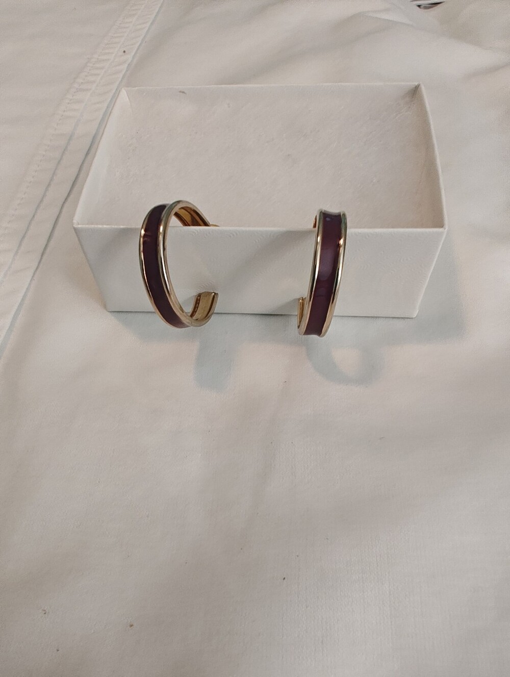 Gold-Tone Purple Enamel Hoop Earrings  with Posts for Pierced Ears